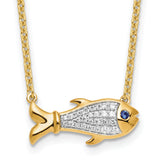 14k 1/6 carat Lab Grown Diamond VS/SI+ G+ Complete and Created Sapphire Fish 18 inch Necklace